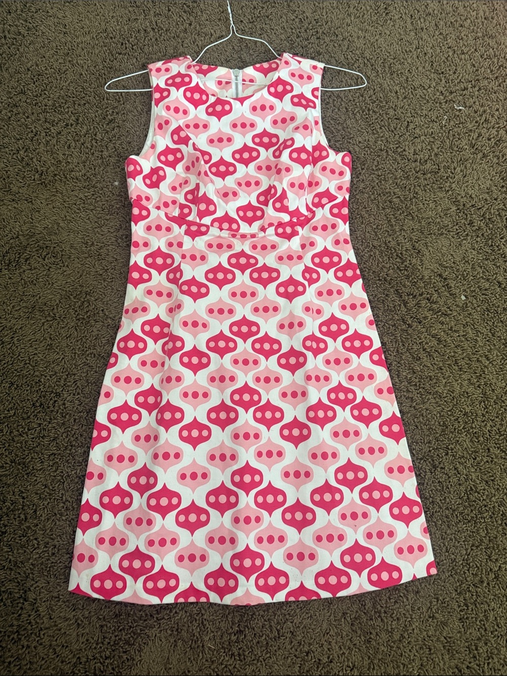 Sleeveless Pink Geometric Print A-Line Dress